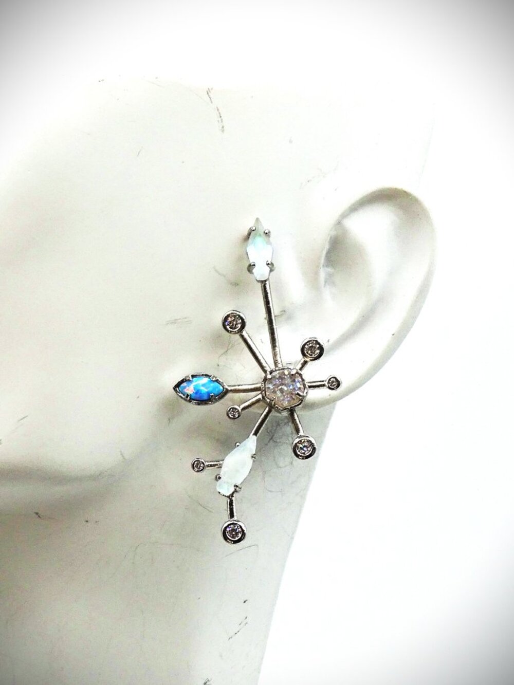 KENDRA SCOTT Matilda Druzy Kyocera Opal Dichroic Glass Ear Climbers in Silver